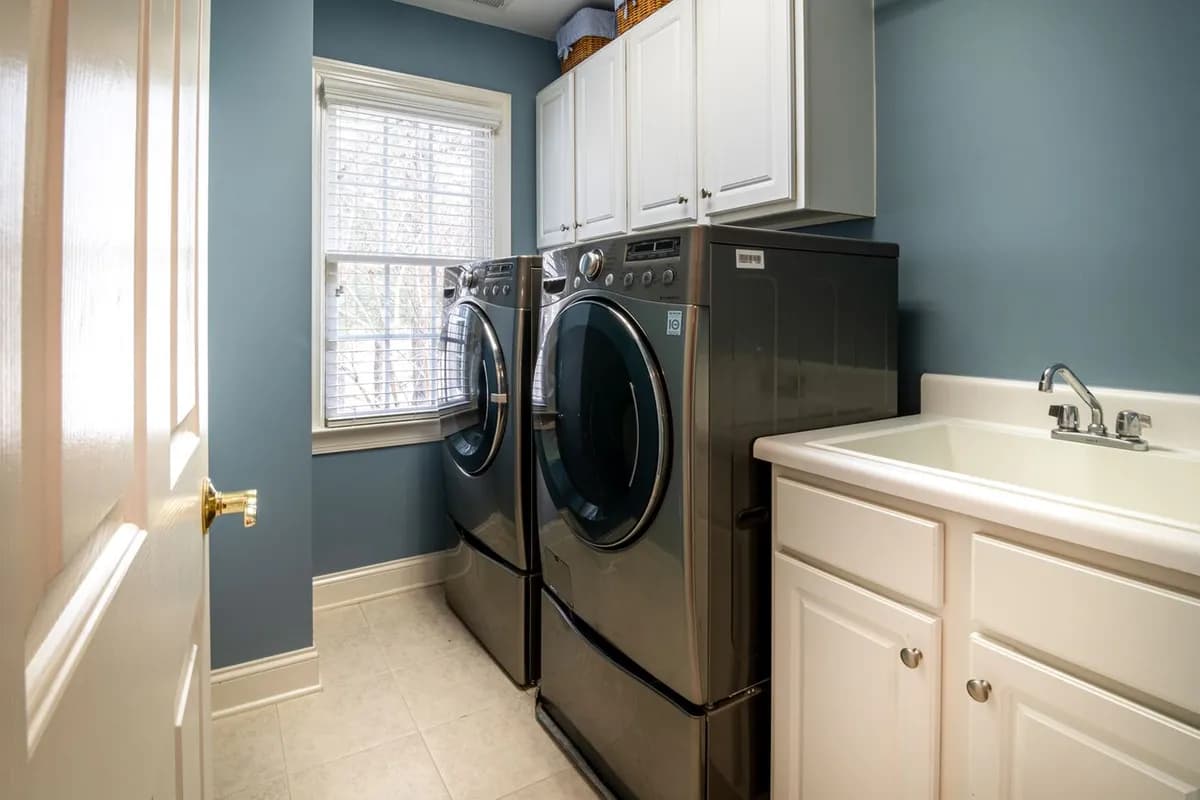 Front-loading washer and dryer in a home laundry room